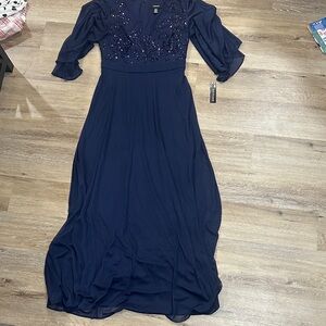 R & M Richards Navy Long Sleeve Dress